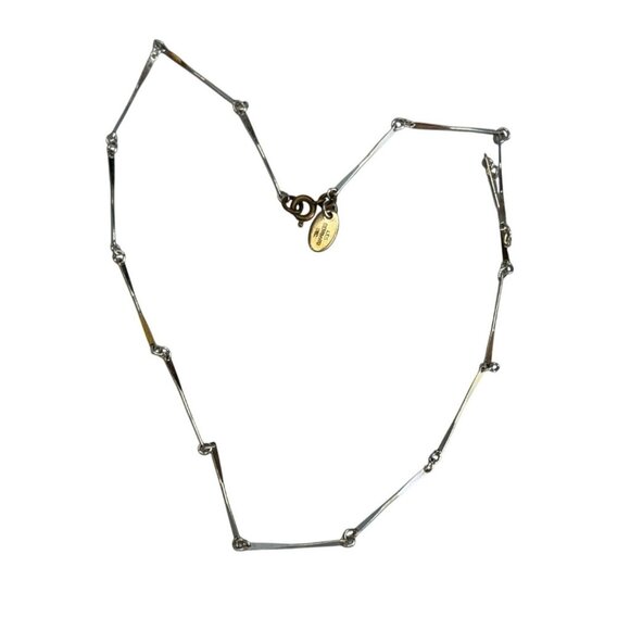 Les Bernard Designer Silver-Tone Geometric Necklace Signed 14 1/2" Elegant Minim - Picture 3 of 4